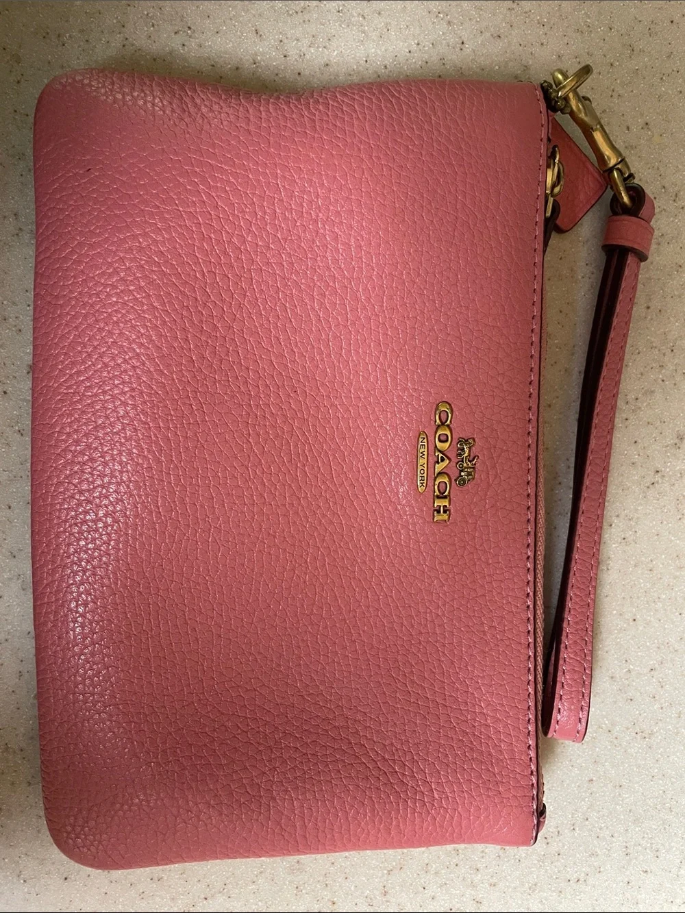 Coach Pink Pebbled Leather Wristlet with Gold Hardware